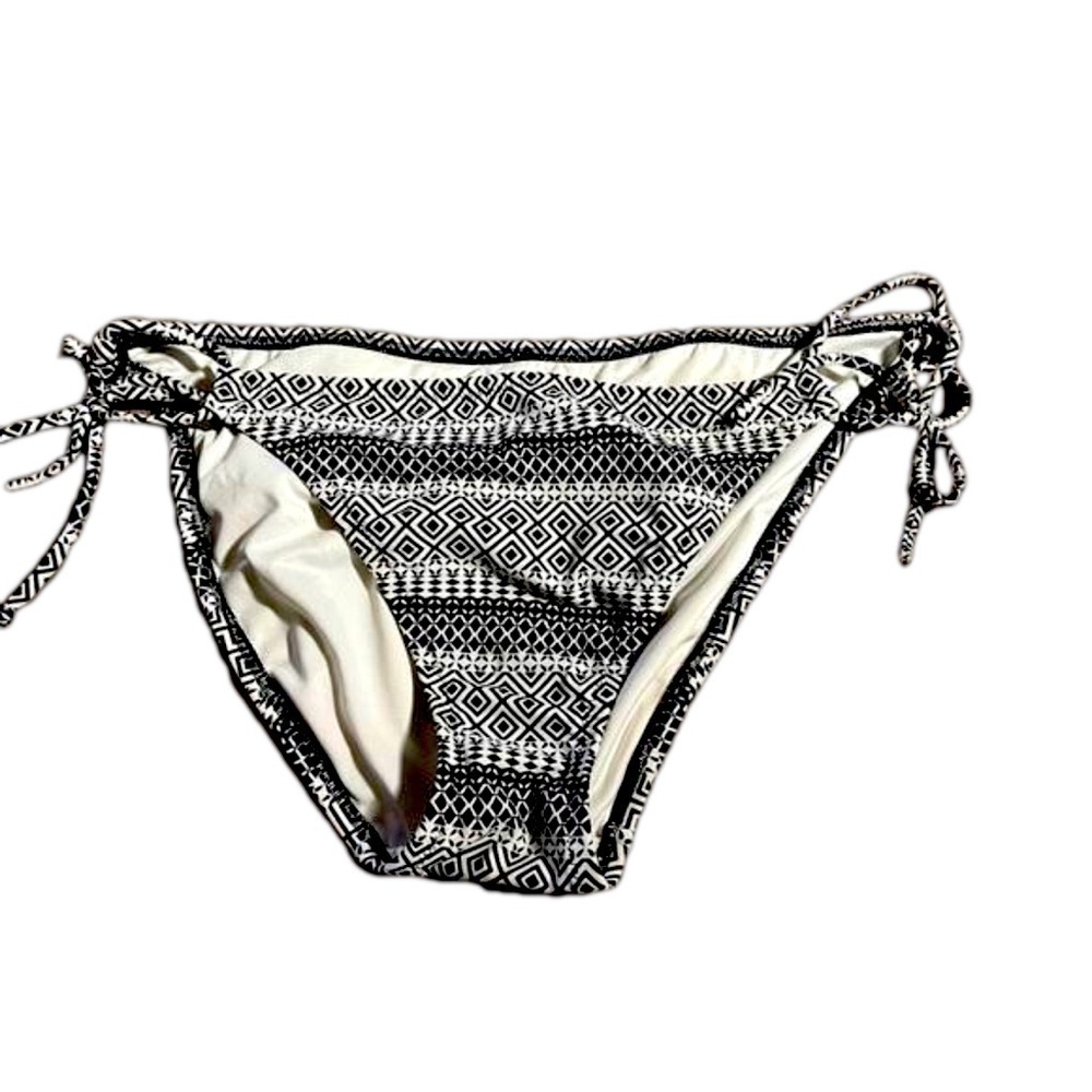 Victoria's Secret Black and White String Bikini Bottoms Size L NWOT